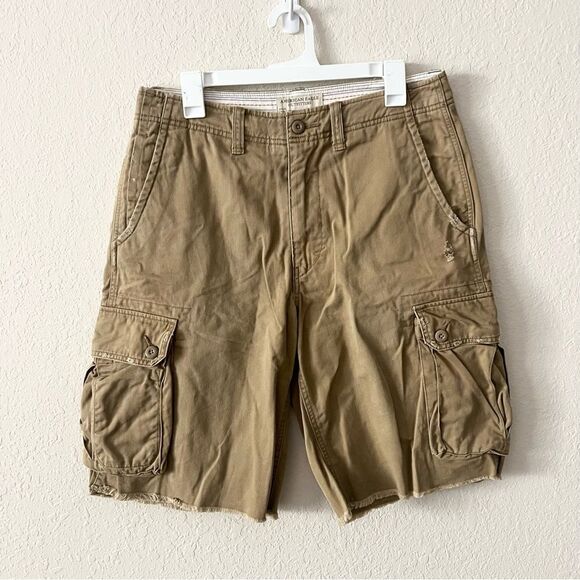 American Eagle Outfitters Men Khaki Cargo Shorts Drawstring 01977 Size 31 - Picture 1 of 7